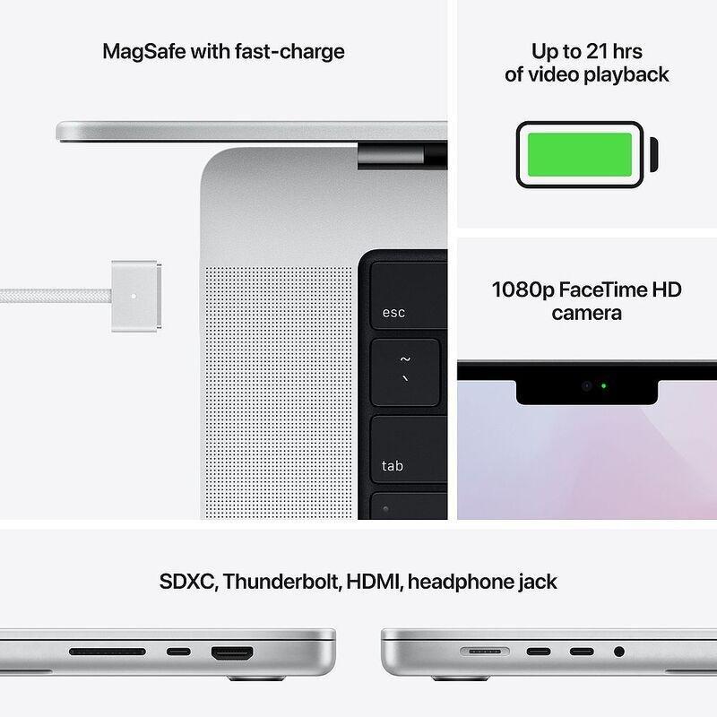 Apple MacBook Pro 16-inch Apple M1 Pro Chip/10-Core CPU and 16-Core GPU/512GB SSD - Silver (Arabic/English), , large image number 9