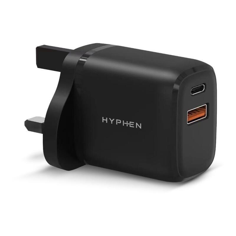 HYPHEN Dual Port PD Power Adaptor 20W UK Plug Black, , medium
