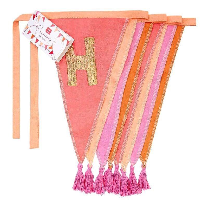 Talking Tables We Heart Birthdays Fabric Embroidered Bunting Pink (3m/10ft), , medium