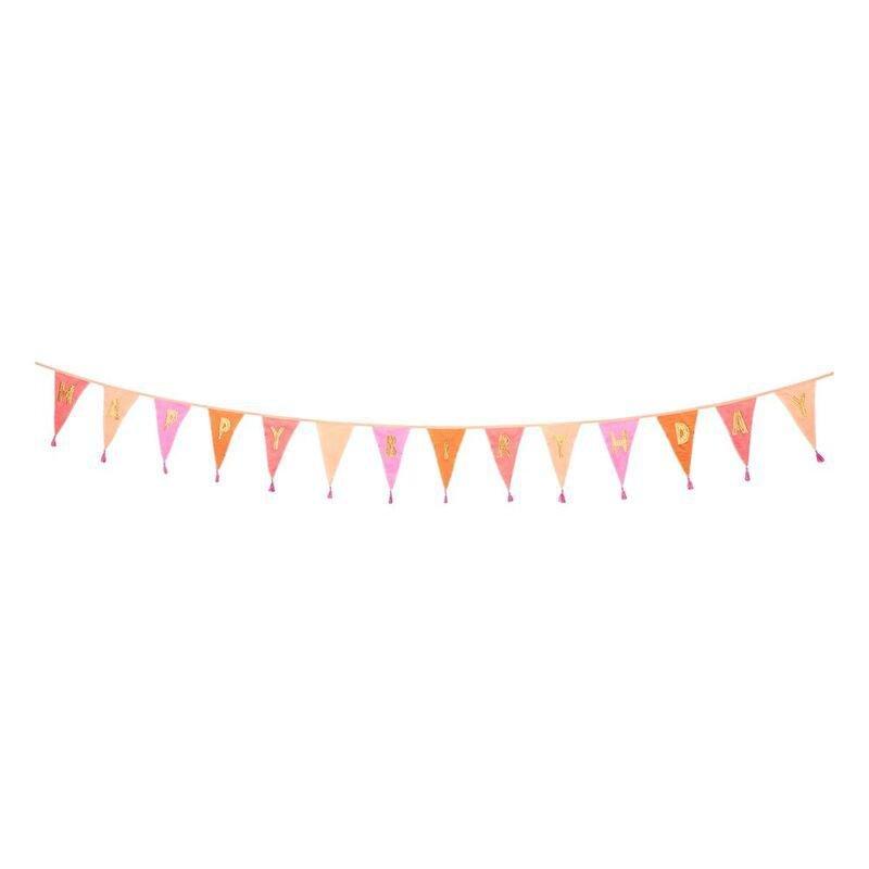 Talking Tables We Heart Birthdays Fabric Embroidered Bunting Pink (3m/10ft), , large image number 1
