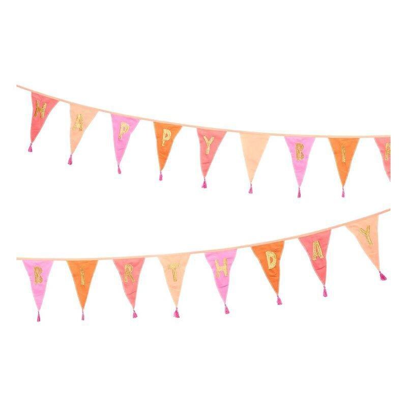 Talking Tables We Heart Birthdays Fabric Embroidered Bunting Pink (3m/10ft), , large image number 2