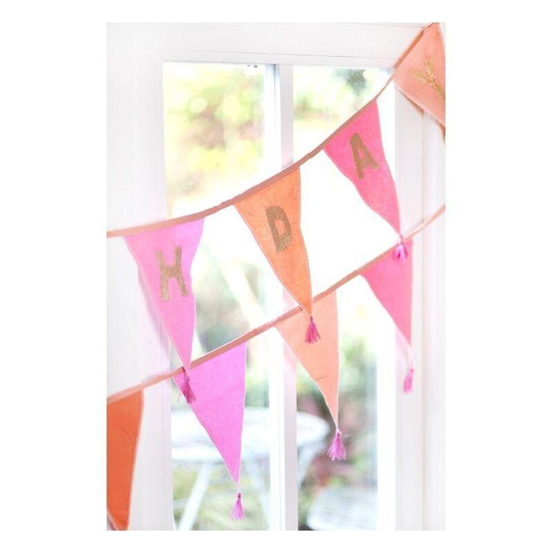 Talking Tables We Heart Birthdays Fabric Embroidered Bunting Pink (3m/10ft), , large image number 3