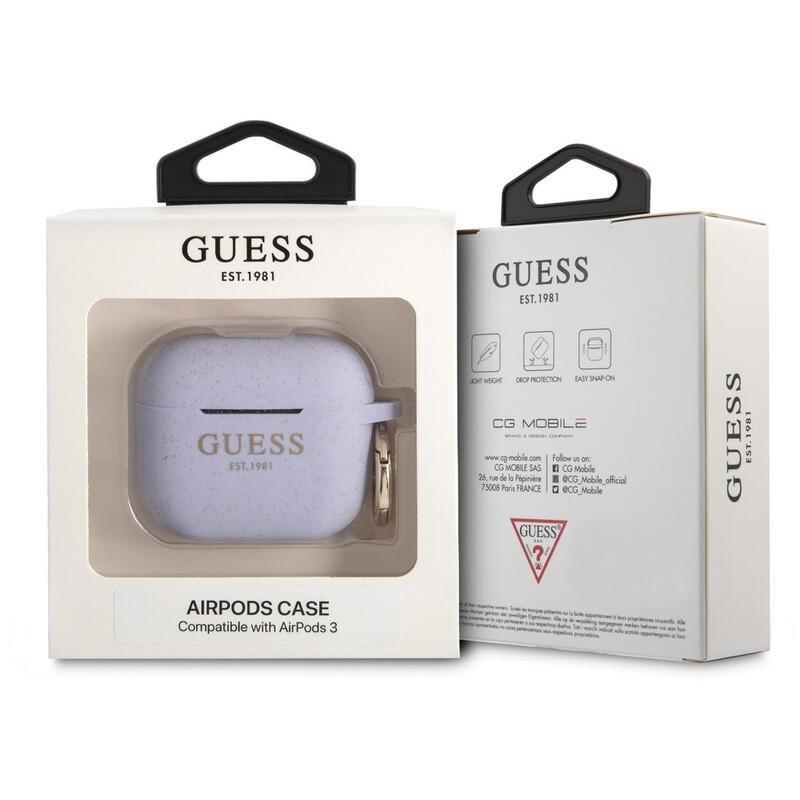 Guess Logo Glitter Silicone Case for Apple AirPods 3 Purple, , large image number 2