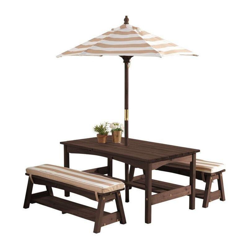 Kidkraft Outdoor Table/Bench Set Oatmeal & White Stripe, , large image number 0