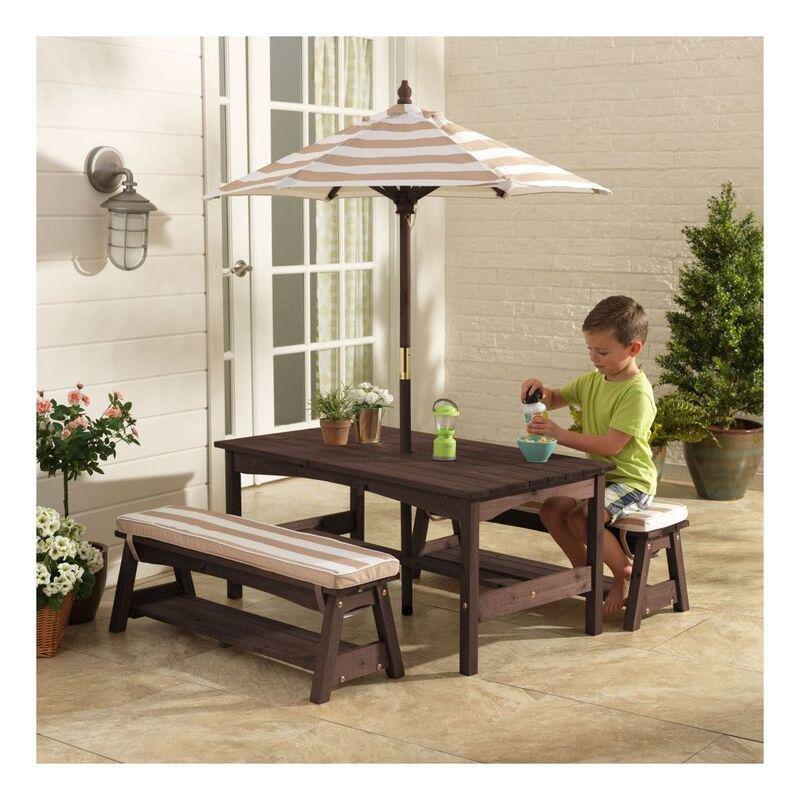 Kidkraft Outdoor Table/Bench Set Oatmeal & White Stripe, , large image number 1