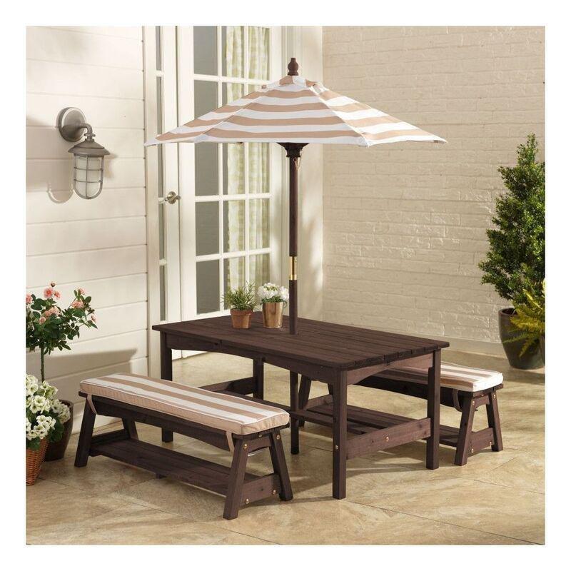 Kidkraft Outdoor Table/Bench Set Oatmeal & White Stripe, , large image number 2