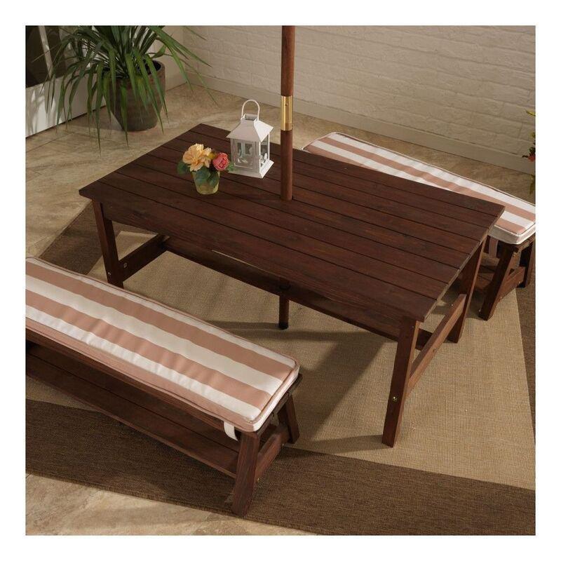 Kidkraft Outdoor Table/Bench Set Oatmeal & White Stripe, , large image number 3