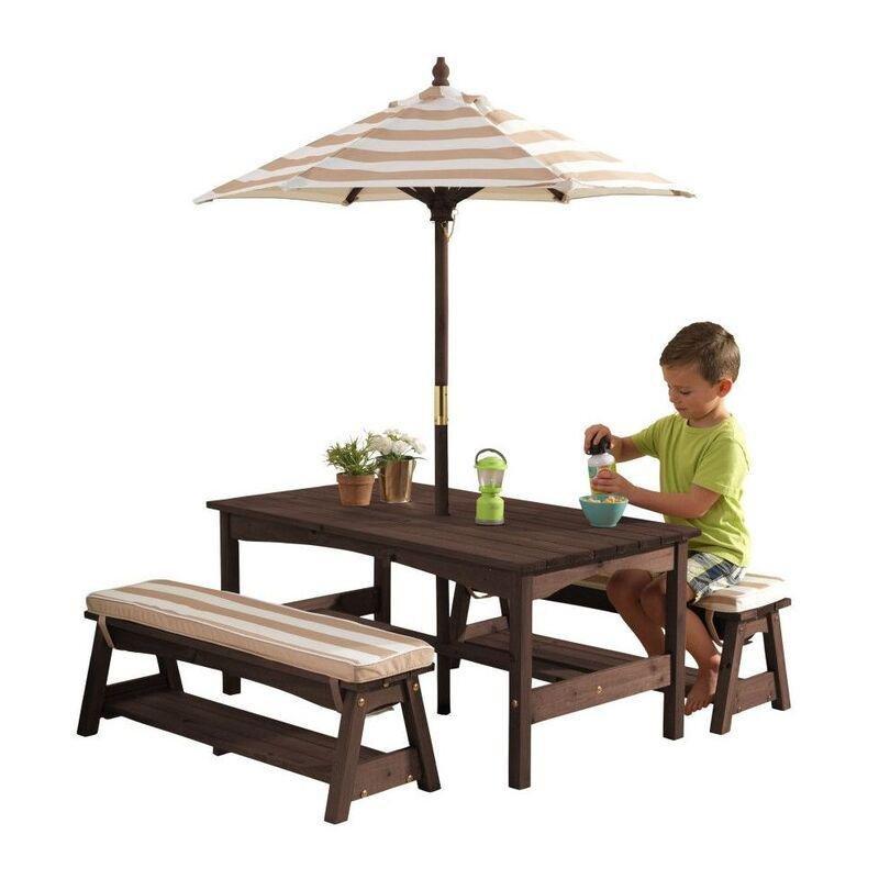 Kidkraft Outdoor Table/Bench Set Oatmeal & White Stripe, , large image number 6