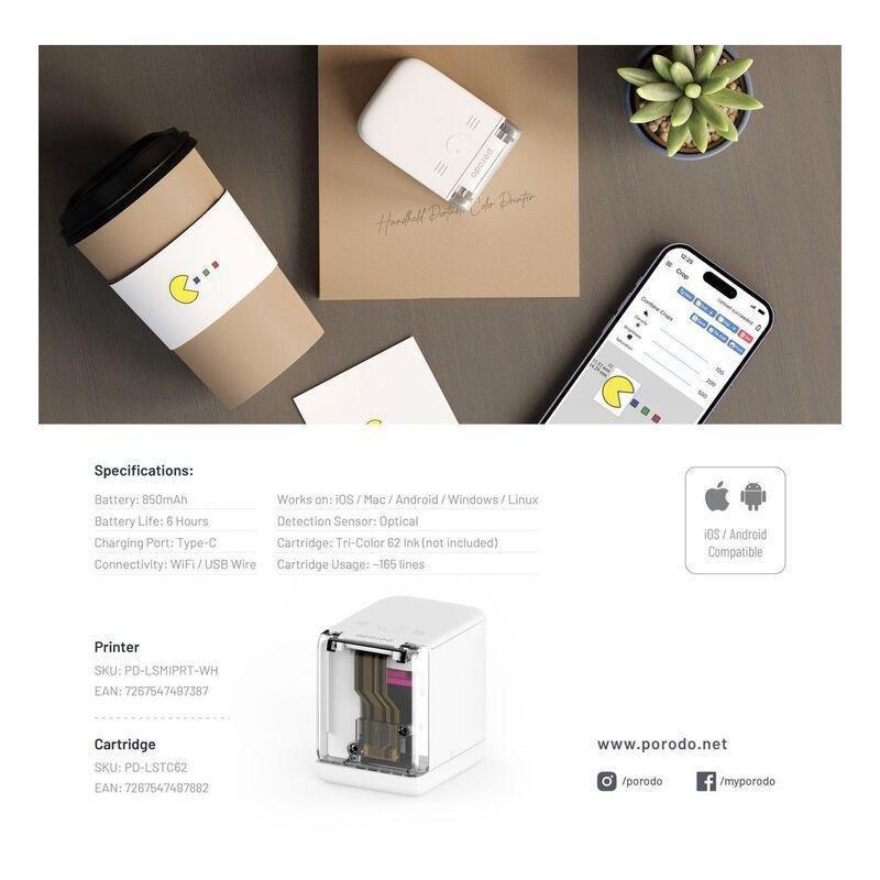 Porodo Portable Handheld Printer - Instant Colour Printing - White, , large image number 3