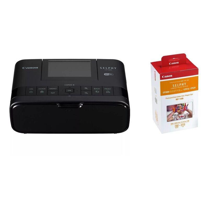  Canon SELPHY CP1300 Wireless Compact Photo Printer + RP-108  High-Capacity Color Ink/Paper Set Bundle, Black : Office Products