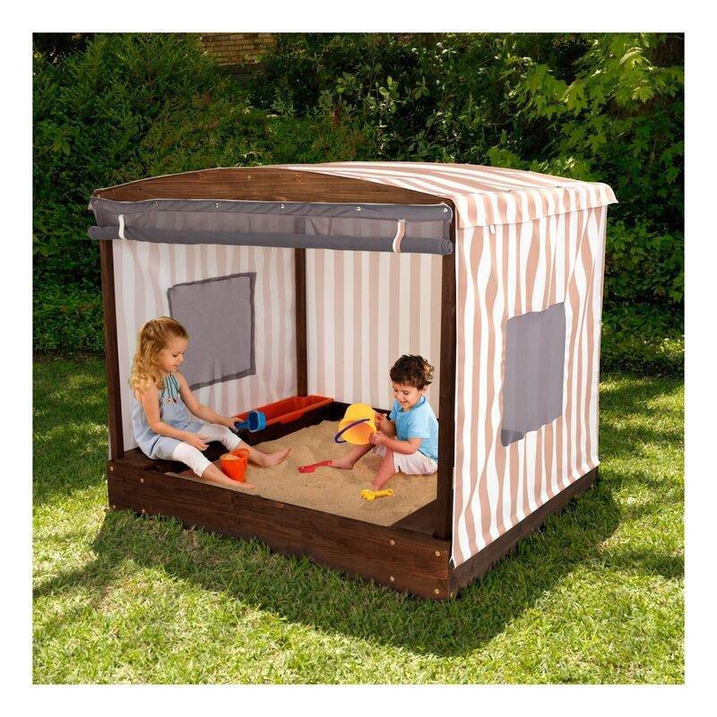 Kidkraft Cabana Sandbox Beige & White Stripes, , large image number 1