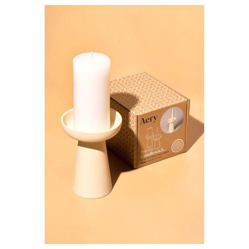 Aery Living Porcini Pillar & Taper Candle Holder Cream Matte Ceramic L, , large image number 3