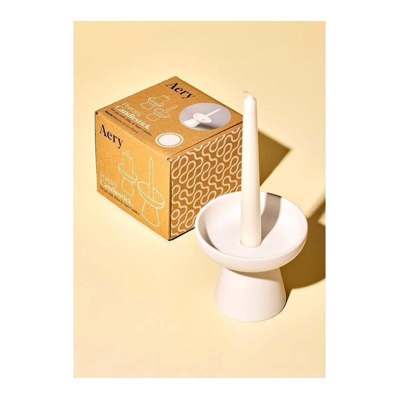 Aery Living Porcini Pillar & Taper Candle Holder White Matte Ceramic (Size M), , large image number 1