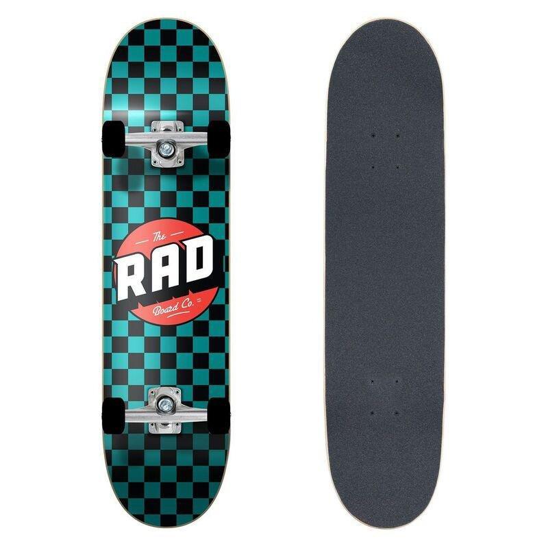 Rad Dude Crew Skateboard Checkers Black/Teal (7.25-Inch), , large image number 0