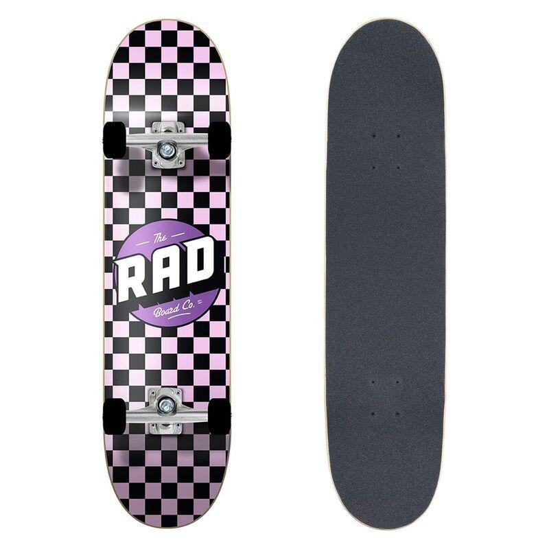 Rad Complete Board Dude Crew Skateboard Checkers Powder Pink/Black (7.5-Inch), , large image number 0