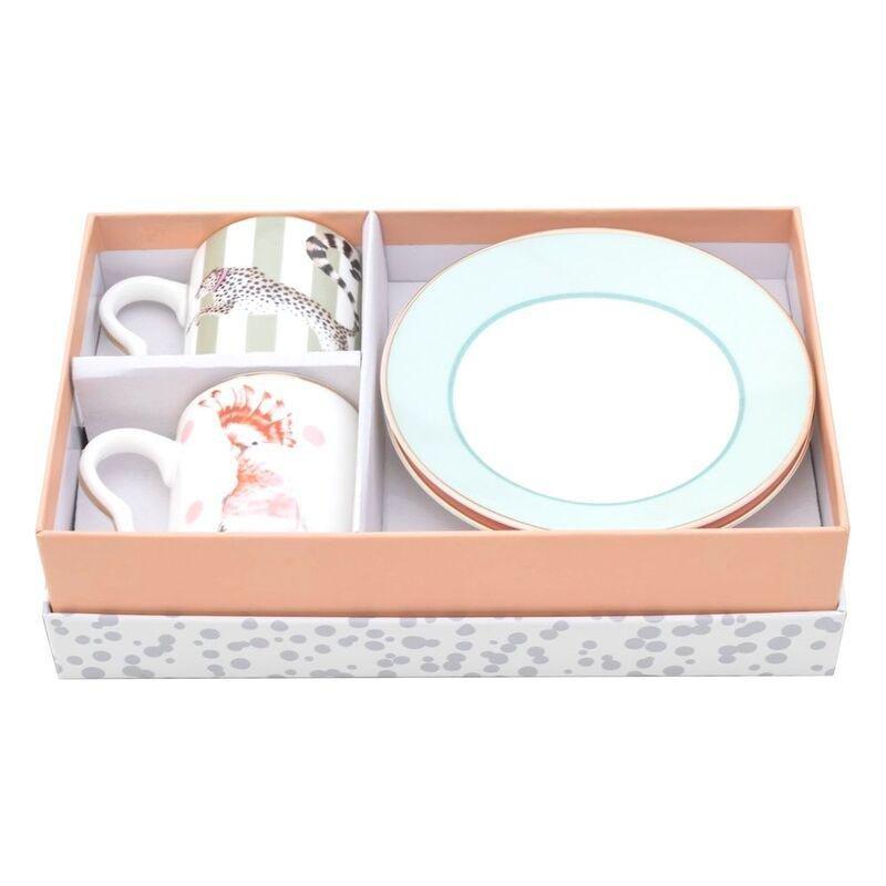 Yvonne Ellen Espresso Cup & Saucers Dog/Zebra (Set of 2), , large image number 0