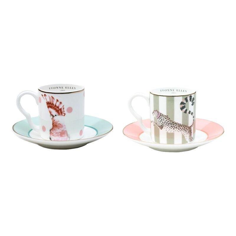 Yvonne Ellen Espresso Cup & Saucers Dog/Zebra (Set of 2), , large image number 1