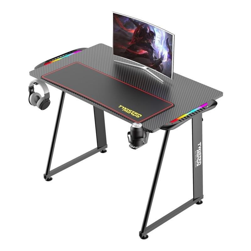 Twisted Minds A Shaped Gaming Desk Carbon Fiber Texture With RGB Light, , large image number 0