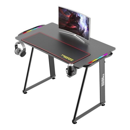 TWISTED MINDS - Twisted Minds A Shaped Gaming Desk Carbon Fiber Texture With RGB Light