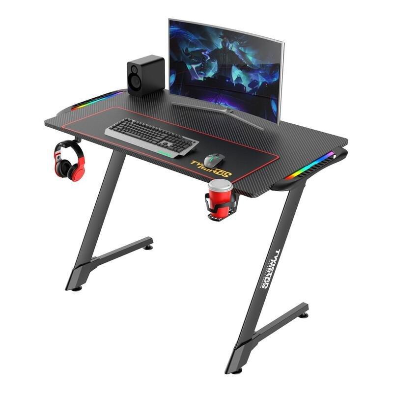 Twisted Minds Z Shaped Gaming Desk Carbon Fiber Texture With RGB Light, , large image number 0