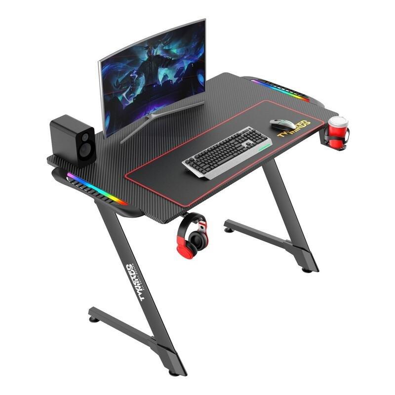 TWISTED MINDS - Twisted Minds Z Shaped Gaming Desk Carbon Fiber Texture With RGB Light