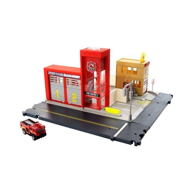 Matchbox Action Drivers Fire Station Rescue To Car Playset HBD76, , large image number 0