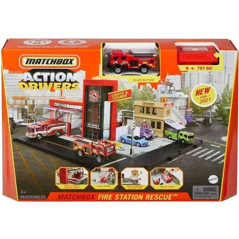 Matchbox Action Drivers Fire Station Rescue To Car Playset HBD76, , large image number 1