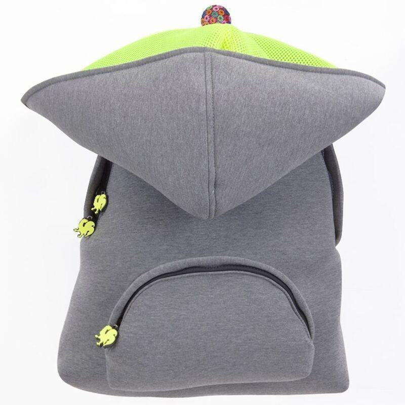 Morikukko School Hooded Backpack Grey Neon Yellow, , medium