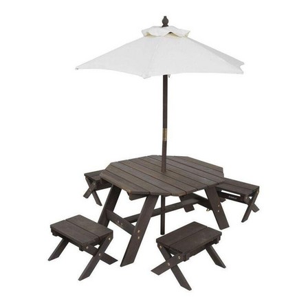 KIDKRAFT - Kidkraft Octagon Table/Stools & Umbrella Set Bear Brown & Beige