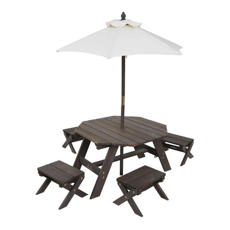 Kidkraft Octagon Table/Stools & Umbrella Set Bear Brown & Beige, , large image number 0