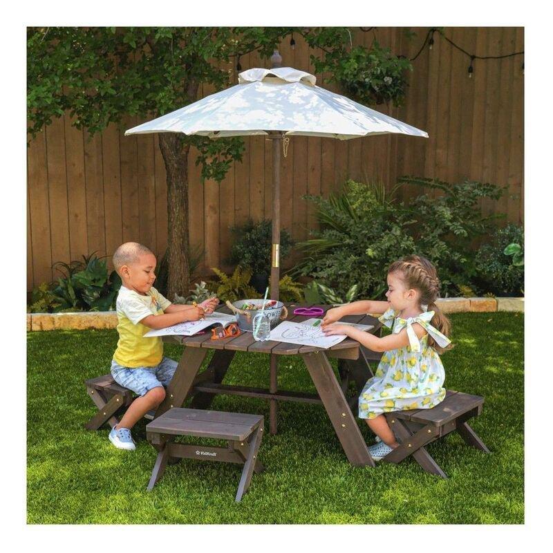 Kidkraft Octagon Table/Stools & Umbrella Set Bear Brown & Beige, , large image number 1