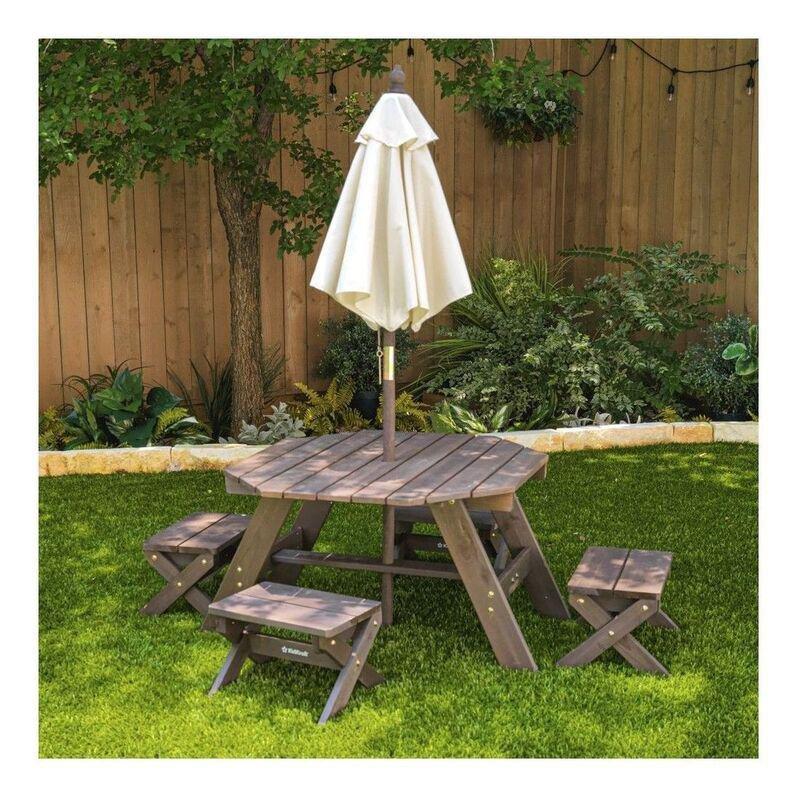 Kidkraft Octagon Table/Stools & Umbrella Set Bear Brown & Beige, , large image number 3