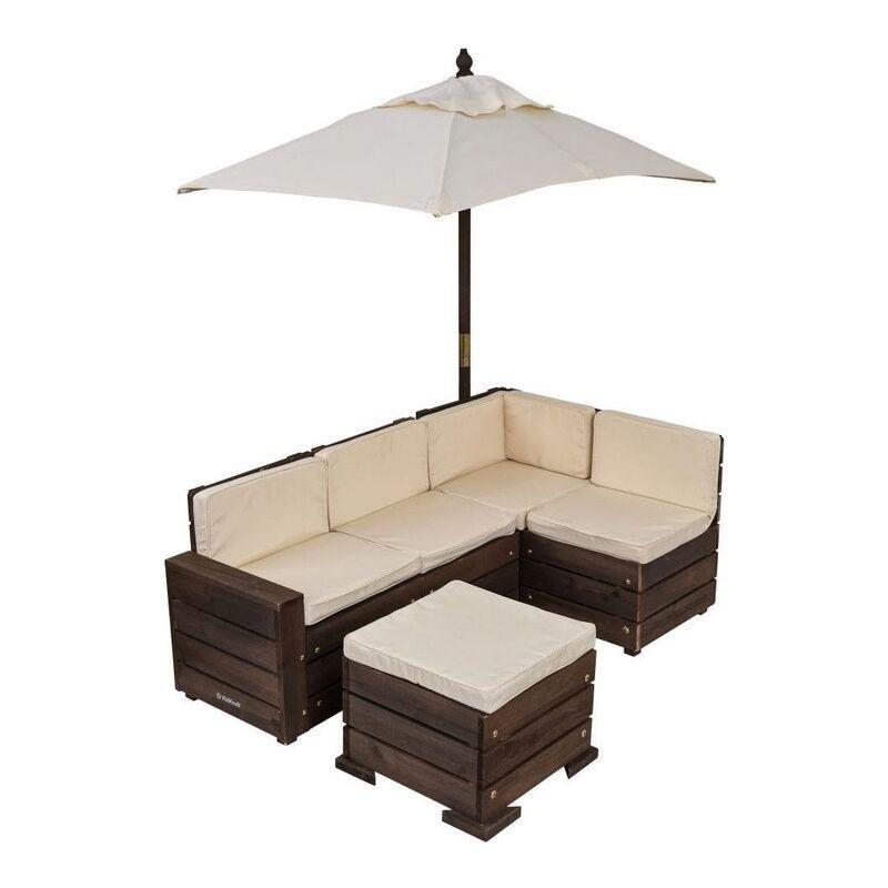 Kidkraft Outdoor Sectional Ottoman & Umbrella Set Bear Brown & Beige, , large image number 0