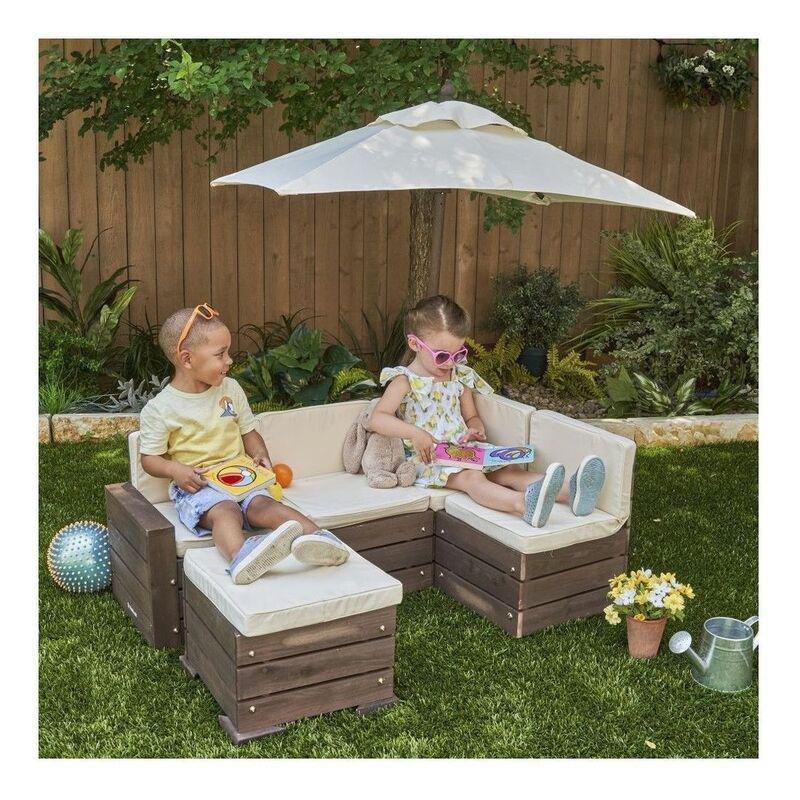 Kidkraft Outdoor Sectional Ottoman & Umbrella Set Bear Brown & Beige, , large image number 2