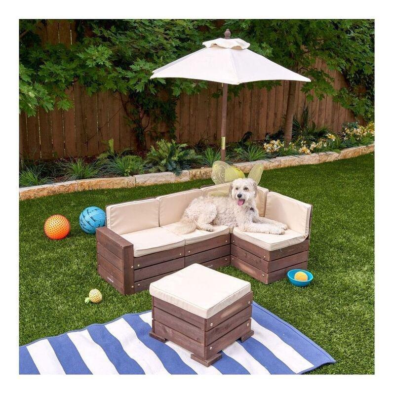 Kidkraft Outdoor Sectional Ottoman & Umbrella Set Bear Brown & Beige, , large image number 5