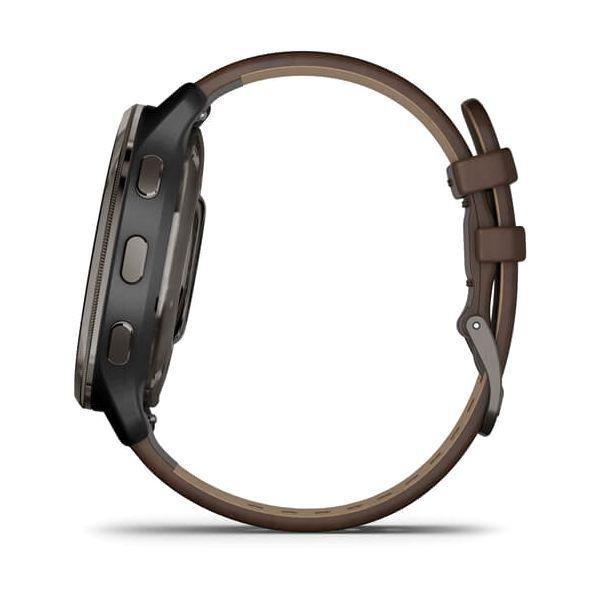 GARMIN - Garmin Venu 2 Plus Smartwatch - Slate Stainless Steel Bezel with Slate Case & Brown Leather Band