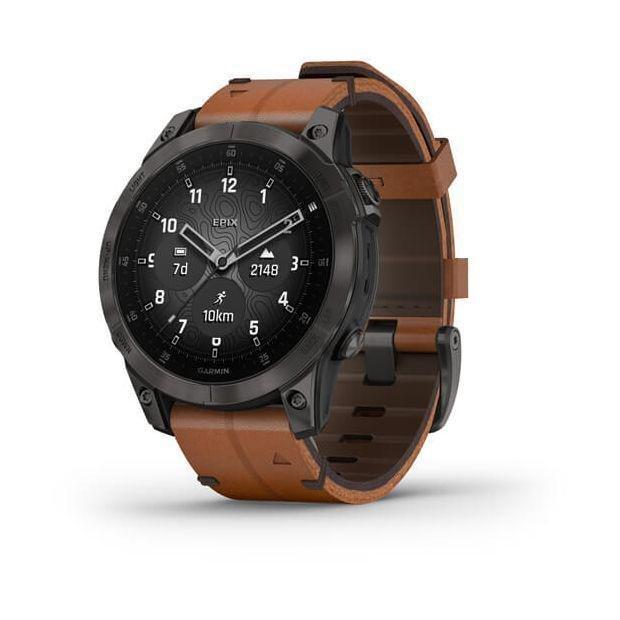 Garmin Epix (Gen 2) Sapphire Black Titanium with Chestnut Leather Band Smartwatch, , large image number 0