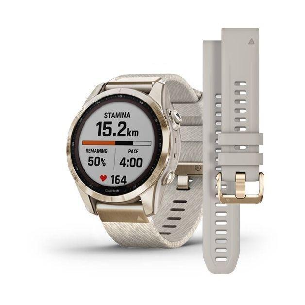 Garmin Fenix 7S Sapphire Solar 42Mm Cream Gold Titanium with Cream Heathered Nylon Band Smartwatch, , large image number 0