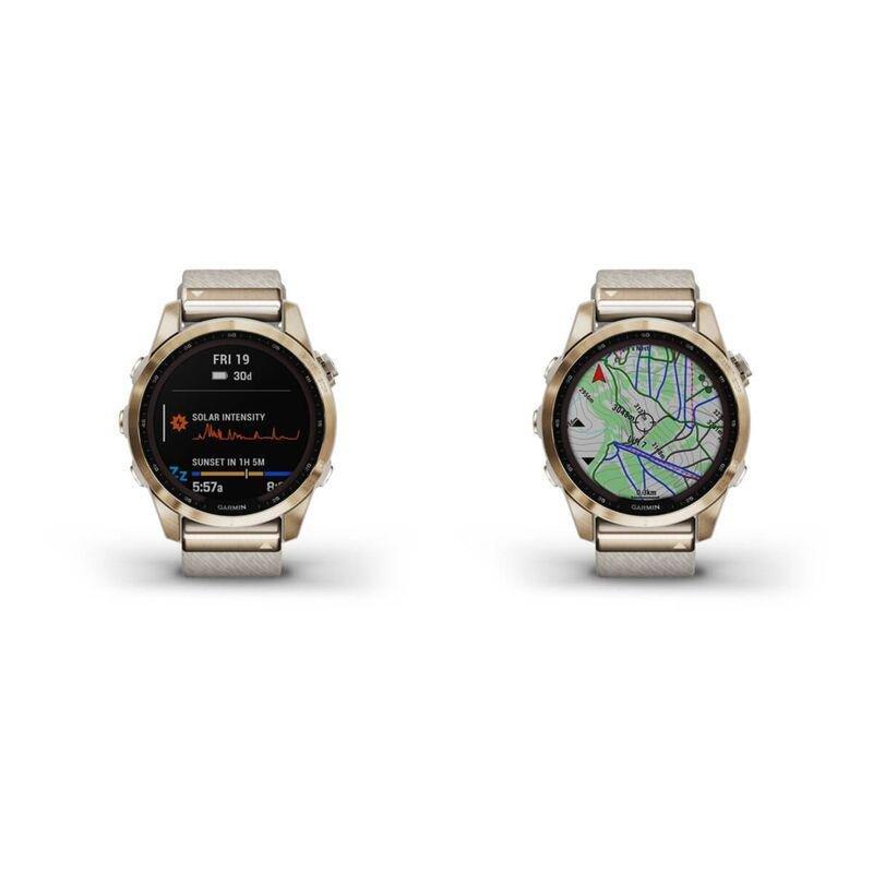 Garmin Fenix 7S Sapphire Solar 42Mm Cream Gold Titanium with Cream Heathered Nylon Band Smartwatch, , large image number 1