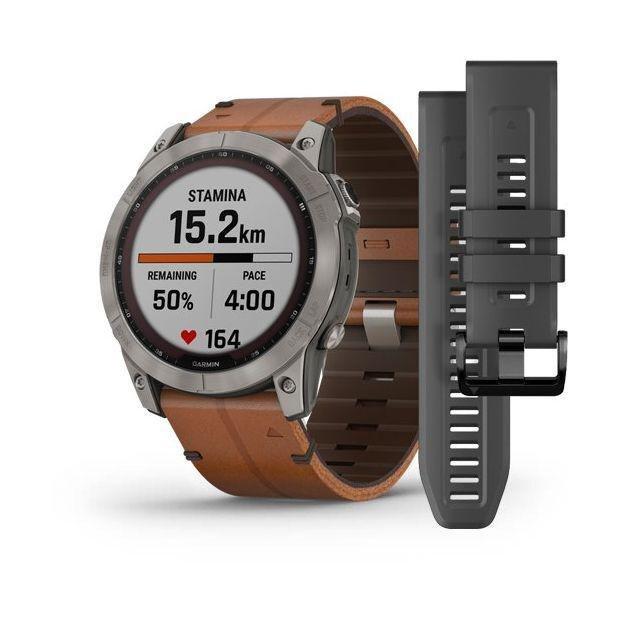 Garmin Fenix 7X Sapphire Solar 51Mm Titanium with Chestnut Leather Band Smartwatch, , large image number 0