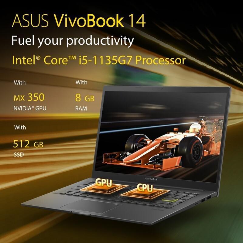 ASUS Vivobook 14 Laptop Intel Core I5-1135G7/8GB/512GB SSD/NVIDIA GeForce MX350 2GB/14-inch FHD/Windows 10 Home - Black, , large image number 1