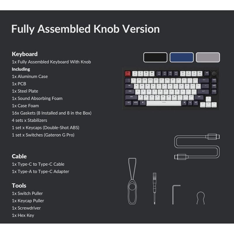 Keychron Q1 QMK Custom Mechanical RGB Keyboard Fully Assembled Knob version With Hot-swappable Sockets/Gateron G Pro Red Switches - Navy Blue, , large image number 3