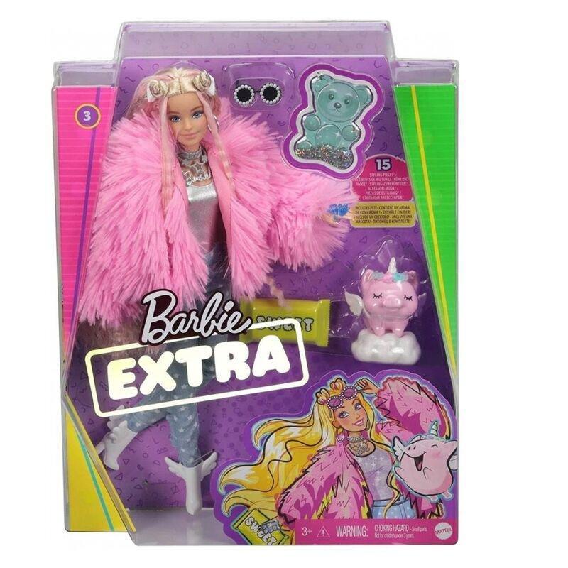 Barbie Extra Doll In Pink FluFFY Jacket With Unicorn Pet GRN28, , large image number 0