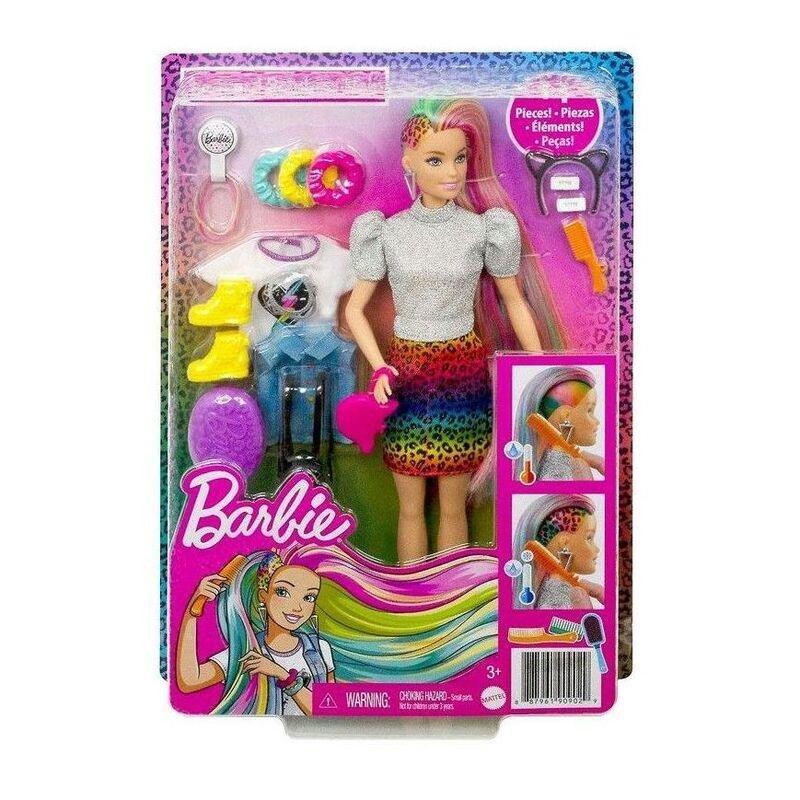 Barbie Rainbow Cheetah Hair Feature Doll GRN81, , large image number 0