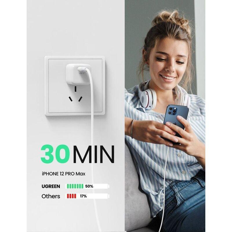 UGreen 20W PD USB-C Fast Charger UK - White, , large image number 4