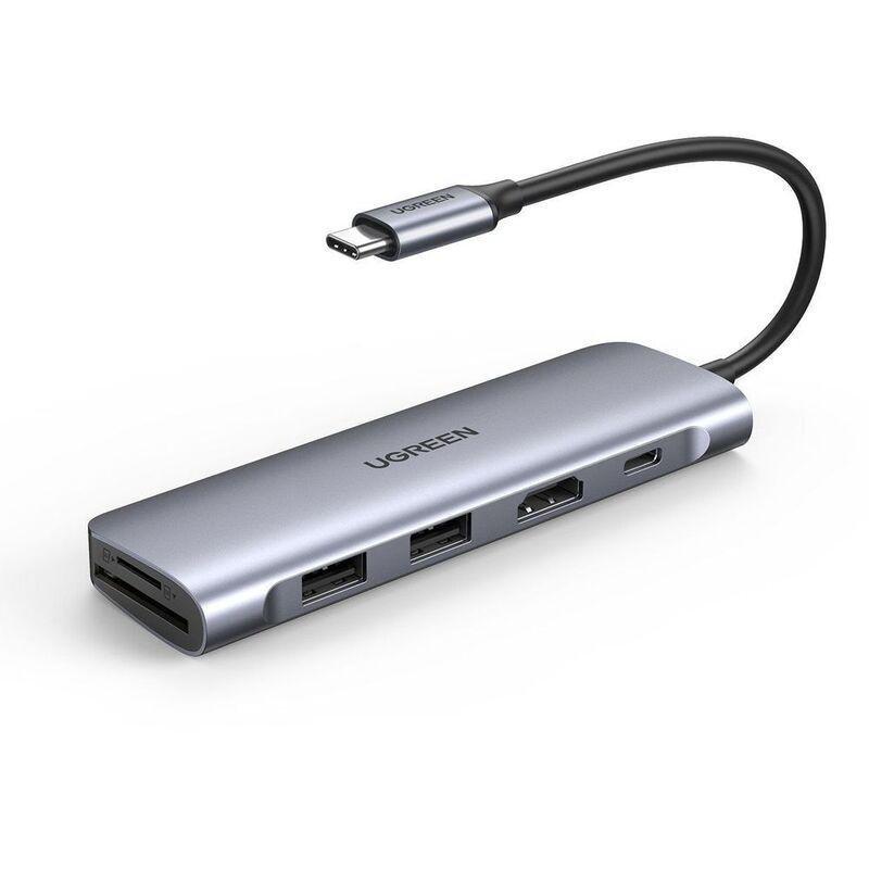 UGreen 6-In-1 USB-C Multifunction Hub with 4K HDMI (HDMI + SD + TF + 2 USB 3.0 + PD) - Grey, , large image number 0