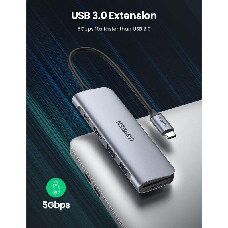 UGreen 6-In-1 USB-C Multifunction Hub with 4K HDMI (HDMI + SD + TF + 2 USB 3.0 + PD) - Grey, , large image number 4
