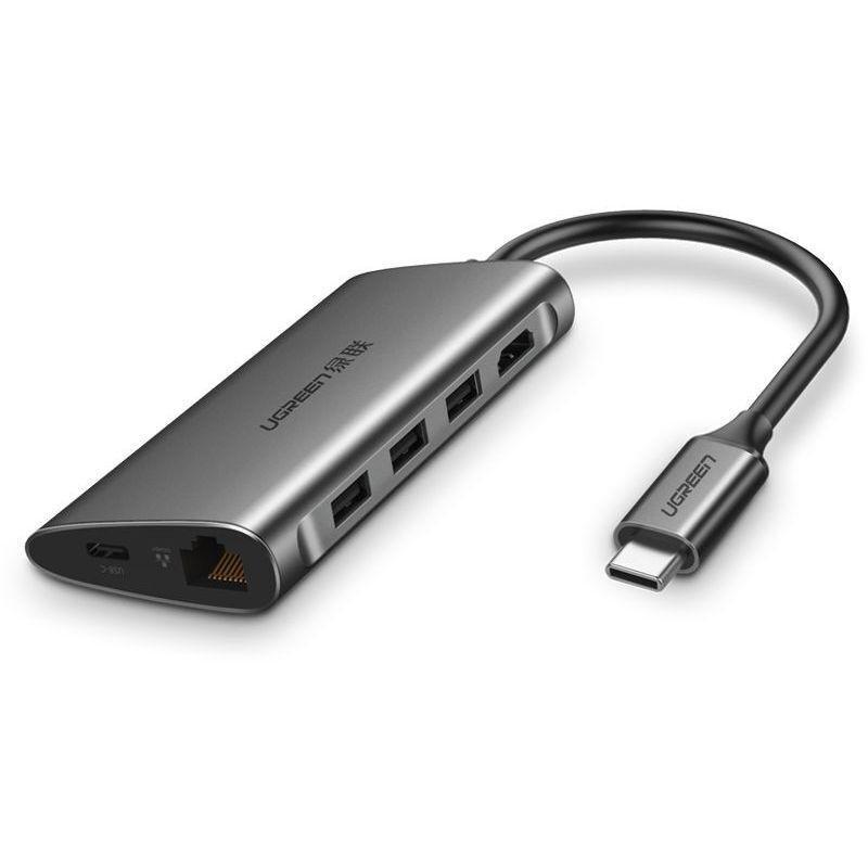 UGreen 8-In-1 USB-C Hub (3 x USB 3.0 + HDMI + RJ45 + TF/SD) with 5Gbps 4K PD Power Supply - Grey, , medium