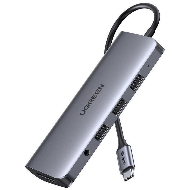 UGreen 10 In 1 USB-C Hub (3 x USB 3.0 + HDMI + VGA + TF/SD + RJ45 + 3.5mm Aux) with 5Gbps 4K PD Power Supply - Grey, , large image number 0