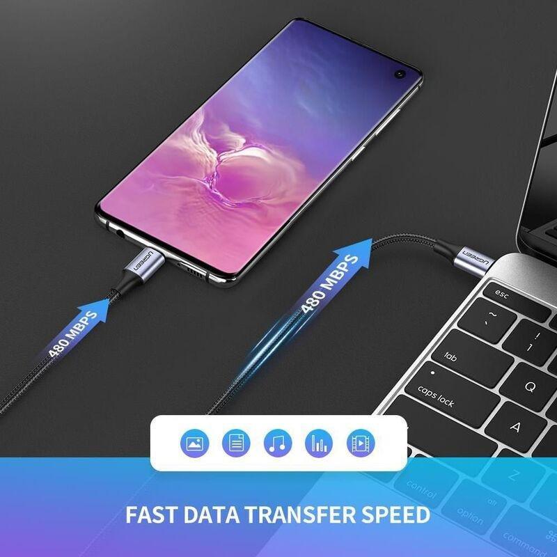UGreen USB-C to USB-C Cable Nylon Braided 3A PD 60W Fast Charging 2M - Black, , large image number 6